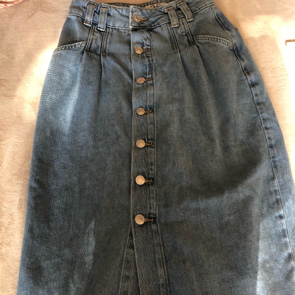 Free People We the Free Denim Button Midi Skirt